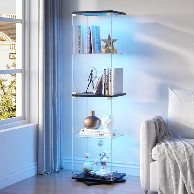 360° Swivel Full-Glass Display Cabinet with RGB Sensor Lights