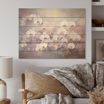 Orchidées roses, aquarelle, fleurs, art mural sur bois de pin naturel