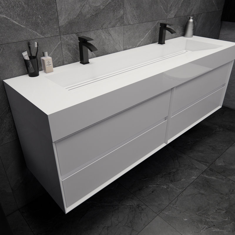 Albizu 71'' Double Bathroom Vanity with Acrylic Top, White