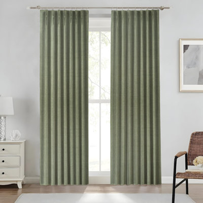 Fabdivine Handmade Thick Linen Striped Green Curtain 27x24 Inches, 2- Panel Set Block Print Drapes with Pleated Pinch Room Darkening, for Living Room, Office or Bedroom Window Décor, Manpasand