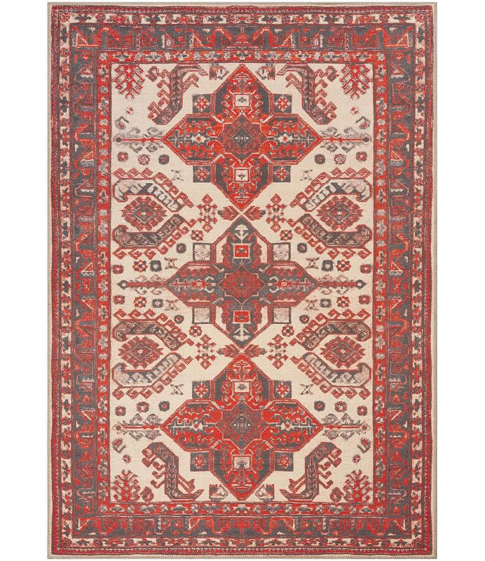 GLN Rugs Vintage Collection - Machine Washable Area Rug, Vintage Washable Rug, Non Slip Area Rug, Low Pile Living Room Rug, Bedroom Rug, Bathroom Rug - Easy Clean (Red and Black Rug)