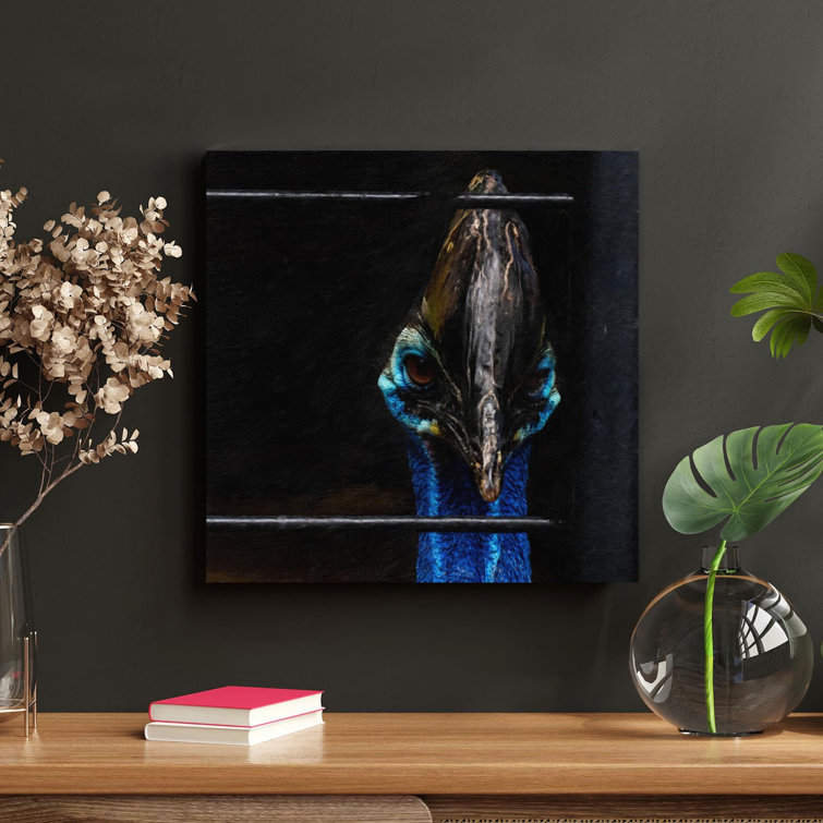 Rosdorf Park Blue And Brown Peacock In Cage On Canvas Painting | Wayfair