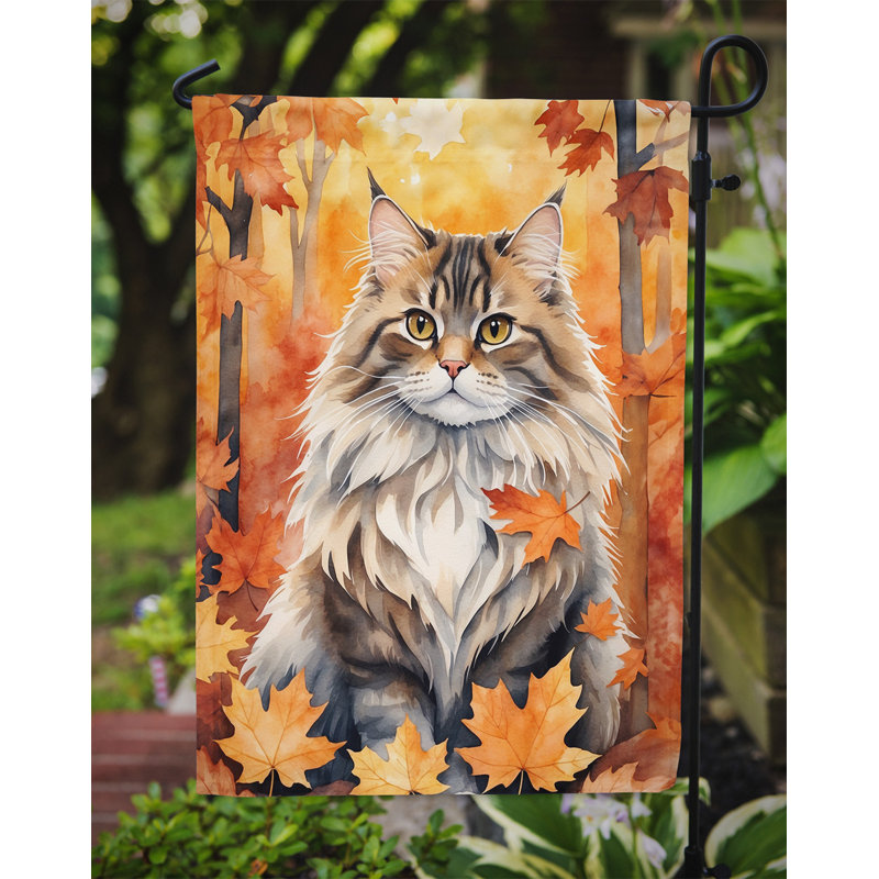 Chat en feuilles d'automne drapeau de jardin, Sibérien