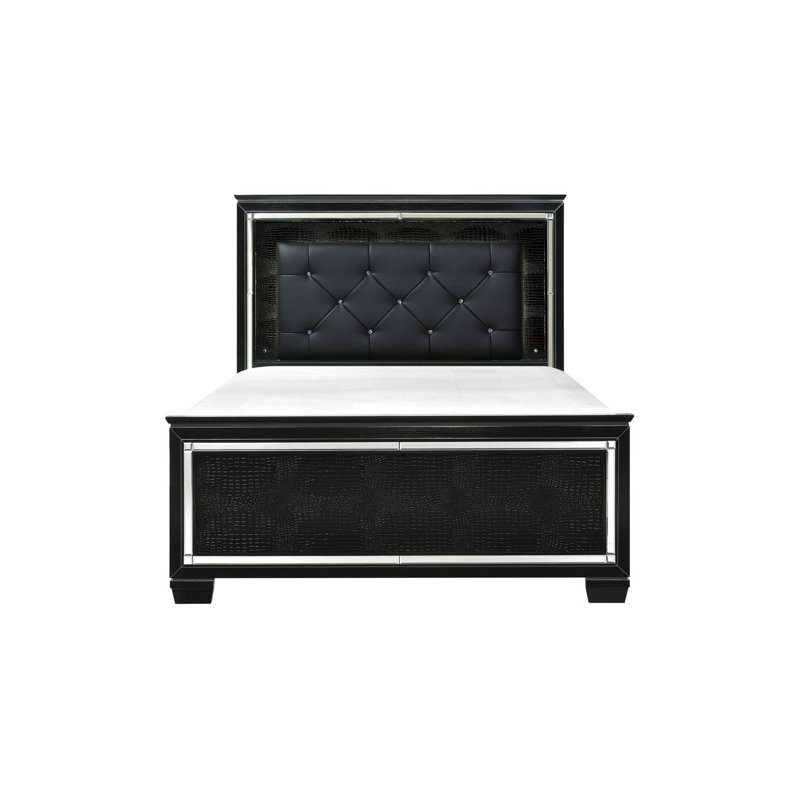 Ensemble de chambre à coucher à panneau en tissu d'ameublement à DEL Ibora 4-2_Devora, Noir, Très grand