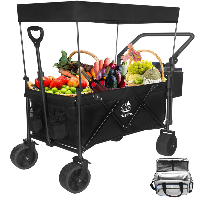 Le chariot de camping pliable à structure en acier supporte 220 lb, Noir