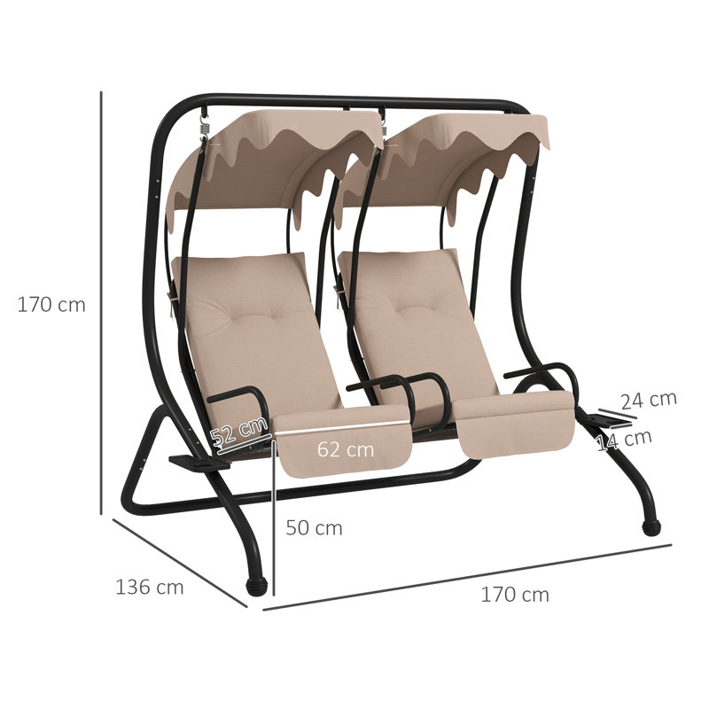 Marjorie  2 Person Porch Swing with Canopy, Tan