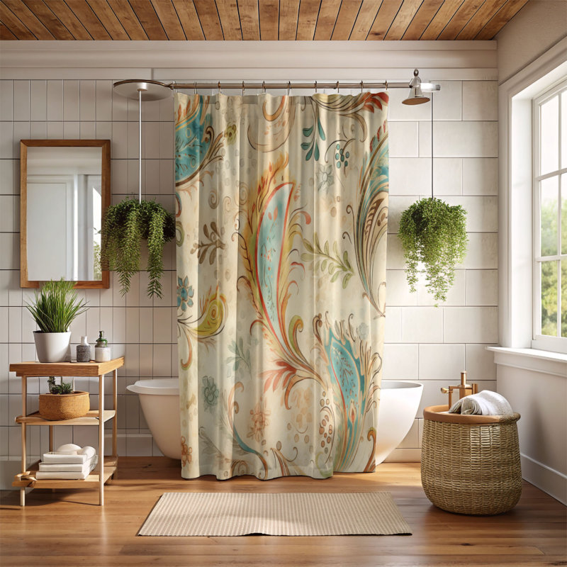 Retro Swirls - Rideau de douche Premium, H 74 po x l 71 po