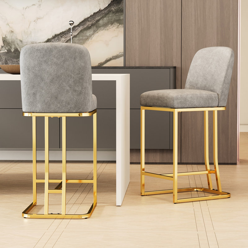 360° Swivel Bar Chairs (2), Grey+gold Classy Adornment, Comfortable Seating, Frame, For Bars, Restaurants, Kitchen Counters, Offices, Space Efficient Arrangement Elegant Outlook, Metal Legs,