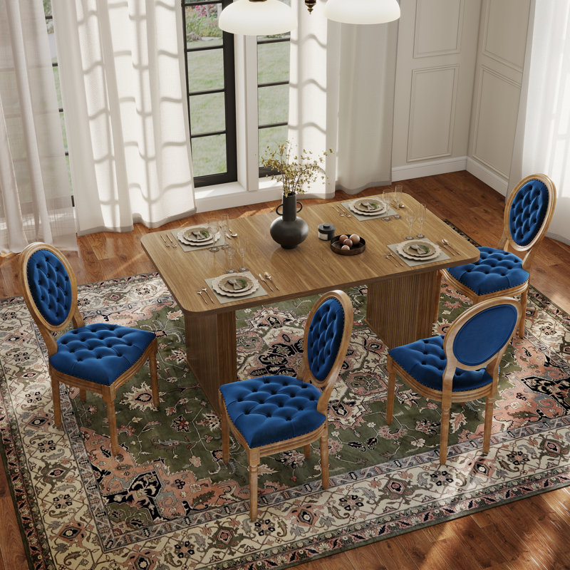 Ensemble de salle à manger Mid-Century, 5 pièces: table, 4 chaises, Bleu