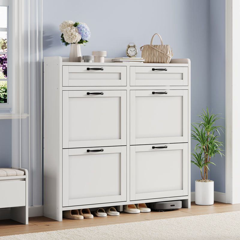 High-Gloss Shoe Cabinet with 4 Flip Drawers & 2 Top Drawers, Freestanding Entryway Organizer for Hallway or Living Room