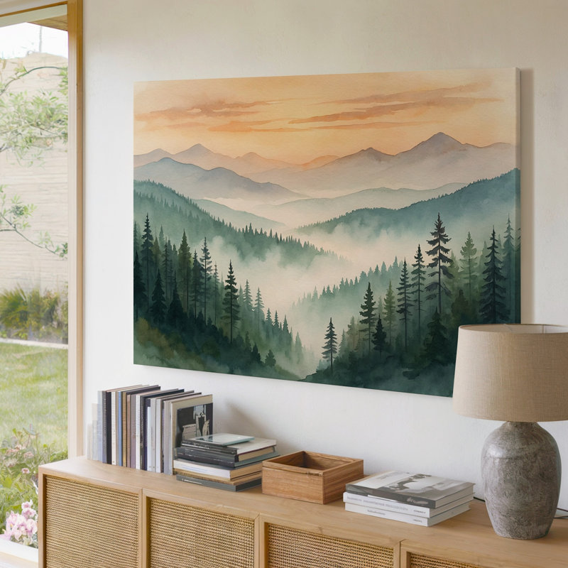 Reproduction d'art sur toile Serene Mountain Landscape Misty Forest Nature Scene, 11 x 14 in