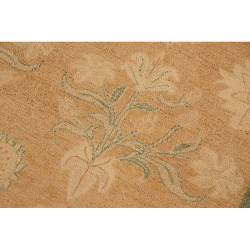 Tapis beige / vert / brun en laine noué à la main 10 pi 4 po x 13 pi 9 po Osvaldas