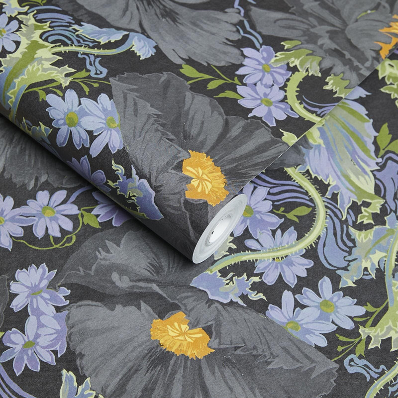 Papavera Floral Wall Mural, Noir