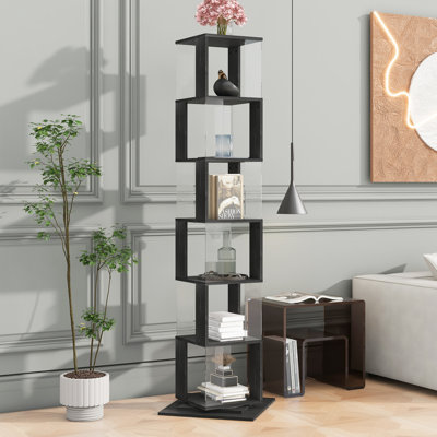 6-tier 360° Rotating Bookshelf With Wood Veneer & Acrylic Shelves – Anti-toppling Base For Home & Students