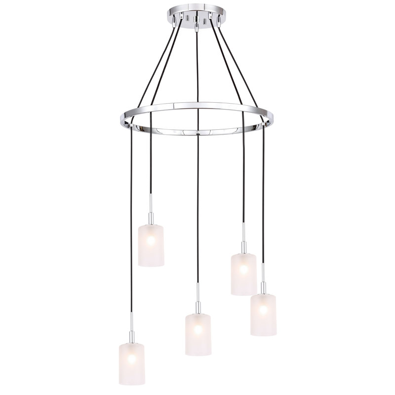Luminaire suspendu cylindre grappe 5 lumières Herr, Chrome