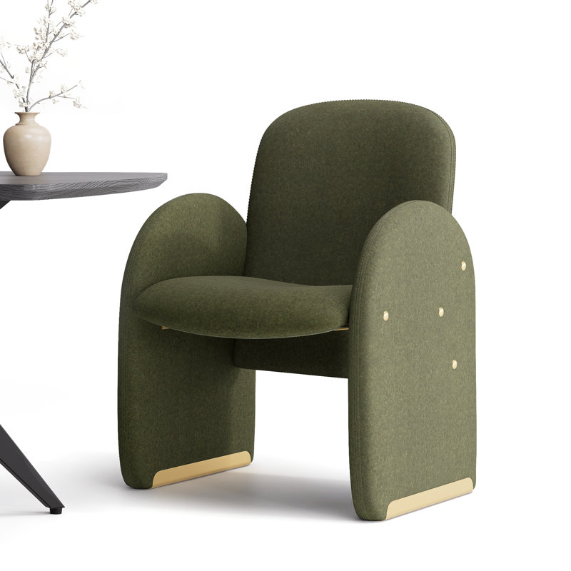 Modern Upholstered Dining Chair Full Back Armchair With Metal Detor Legs, Green