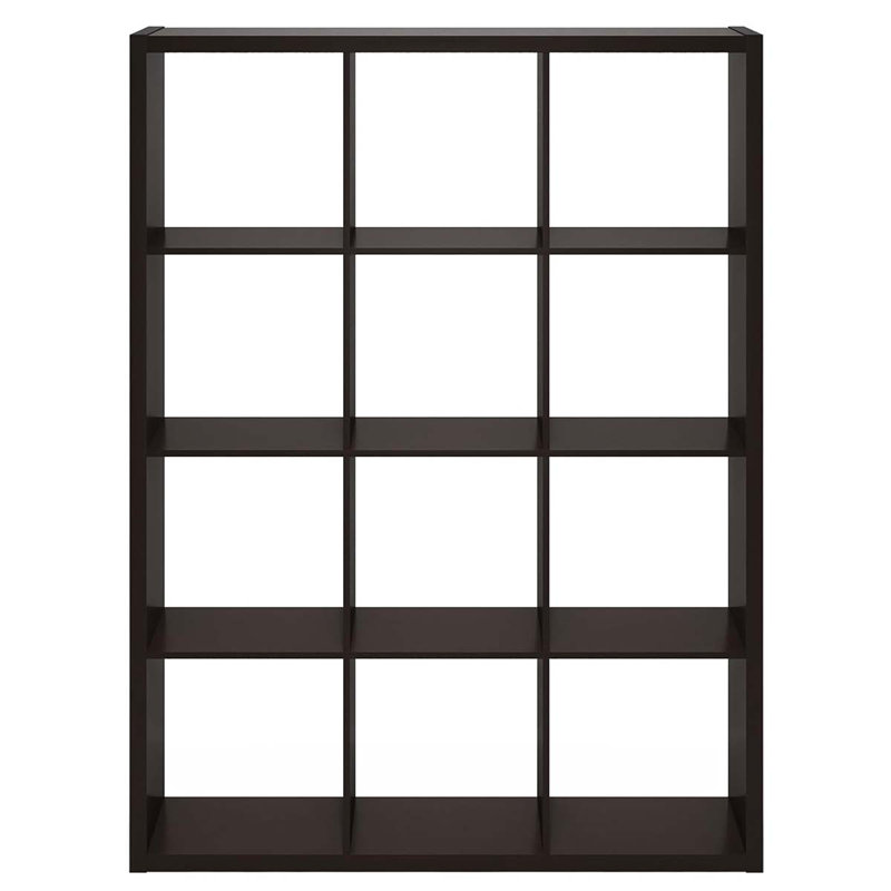 Cubicle Open Back Decorative Cube Storage Organizer, 12-Cube, Dark Oak