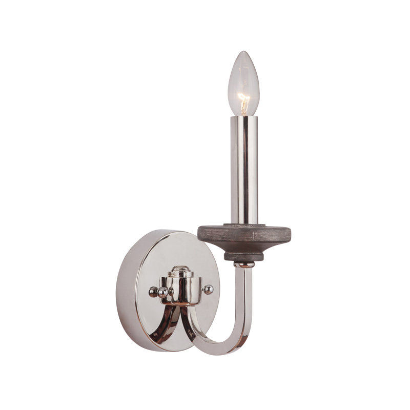Lampe murale bougie 1 lumières Arkaitz, Nickel poli / bois gris