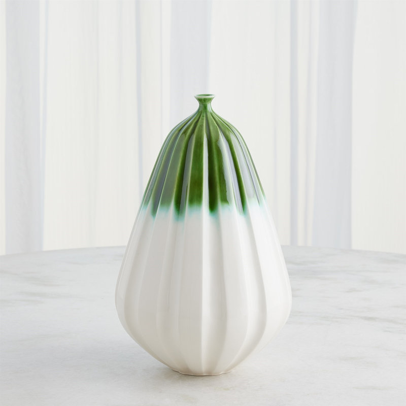 Furrow Handmade Ceramic Table Vase, 15" H x 12" W x 12" D, Deep Green