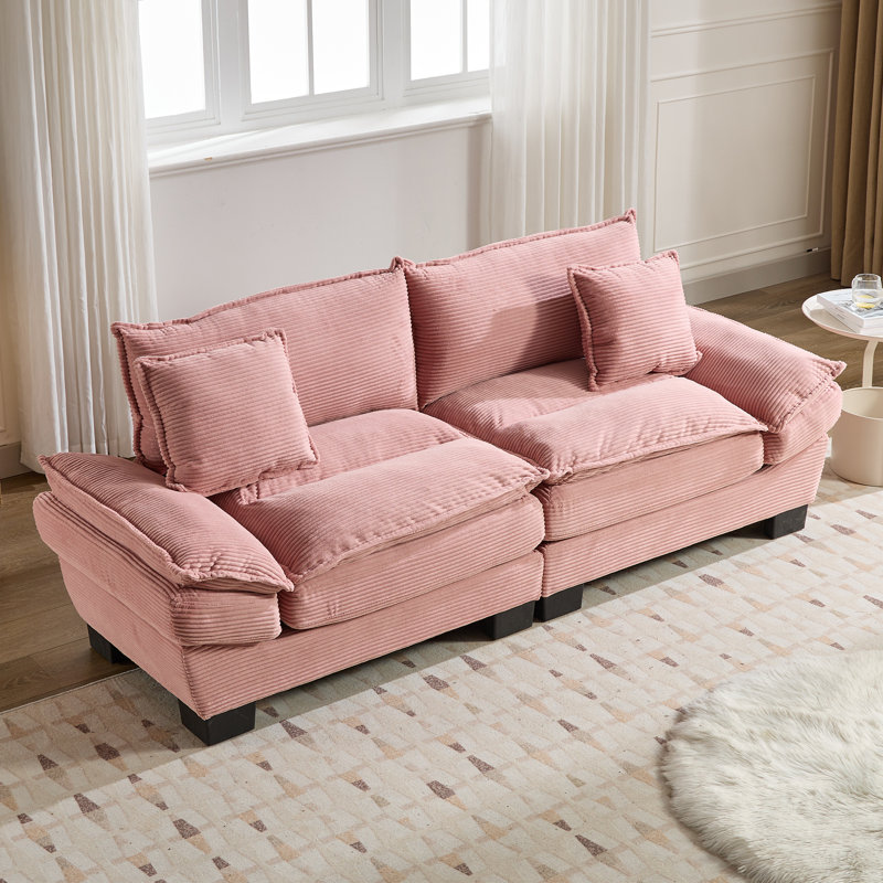 Renville 84" Upholstered Pillow-Top Arm Loveseat Sofa with 2 Throw Pillows, Pink