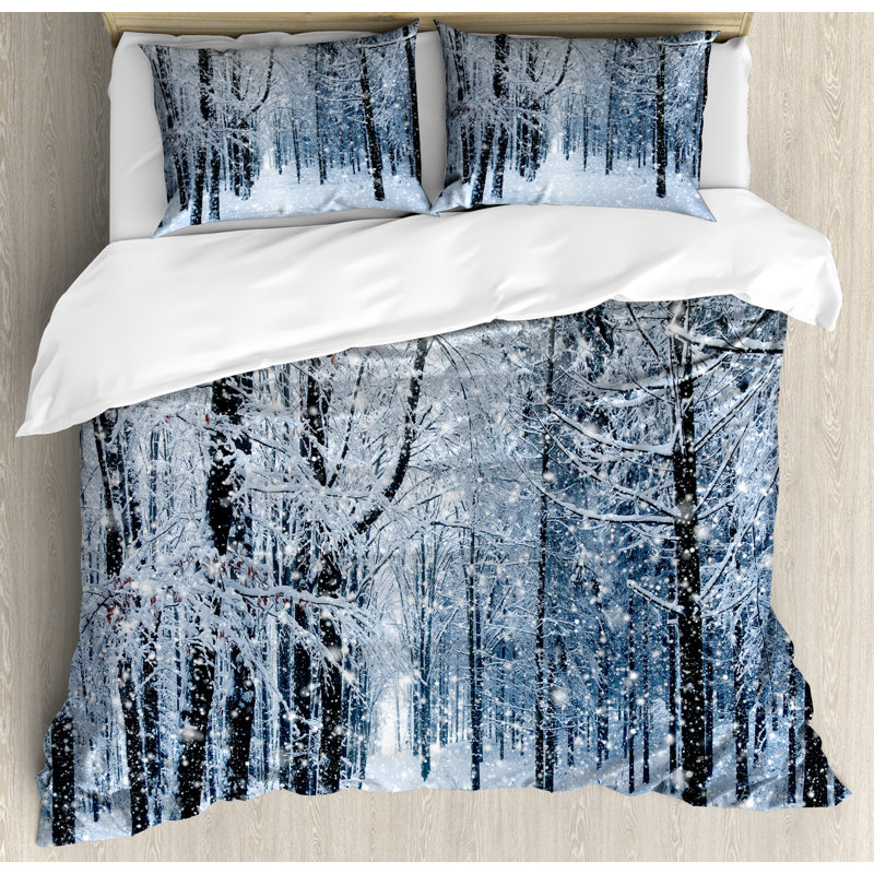 King Size Winter Forest Microfiber Duvet Cover Set