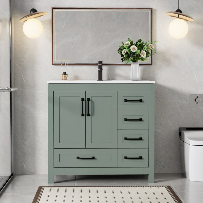 Sharee 36" Single Bathroom Vanity With Sink Top, Bathroom Sink Faucet and Pop Up Drain, Hand Paint Surface, EPA Certified
