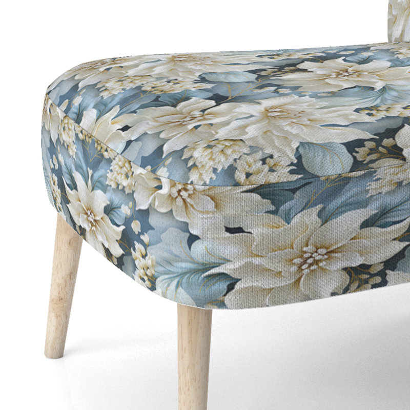 Chaise d'appoint rembourrée à motif damassé floral blanc et bleu Misty Misty