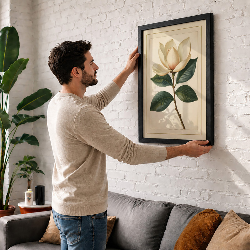 Magnolia in Bloom Botanical - Framed Print, Walnut, A3 - 42.0 x 29.7 cm