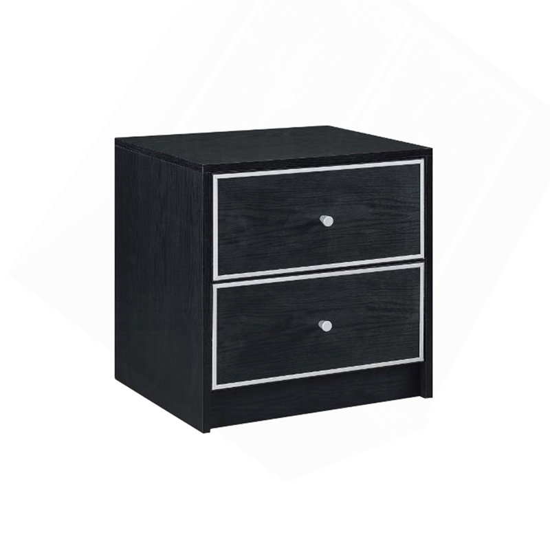 Table de chevet 2 tiroirs de rangement, noir et argent