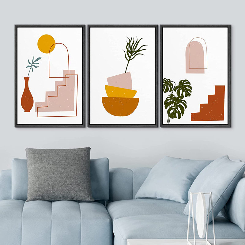 Cadre flottant style Mid-Century, 3 pièces, impression sur toile, Noir, H 24 po x l 48 po x P 1,5 po