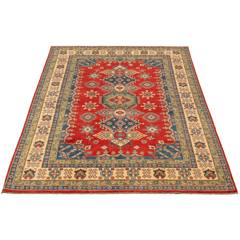 Tapis décoratif en laine rouge de conception unique 6 pi 2 po X 8 pi 10 po noué à la main New Age
