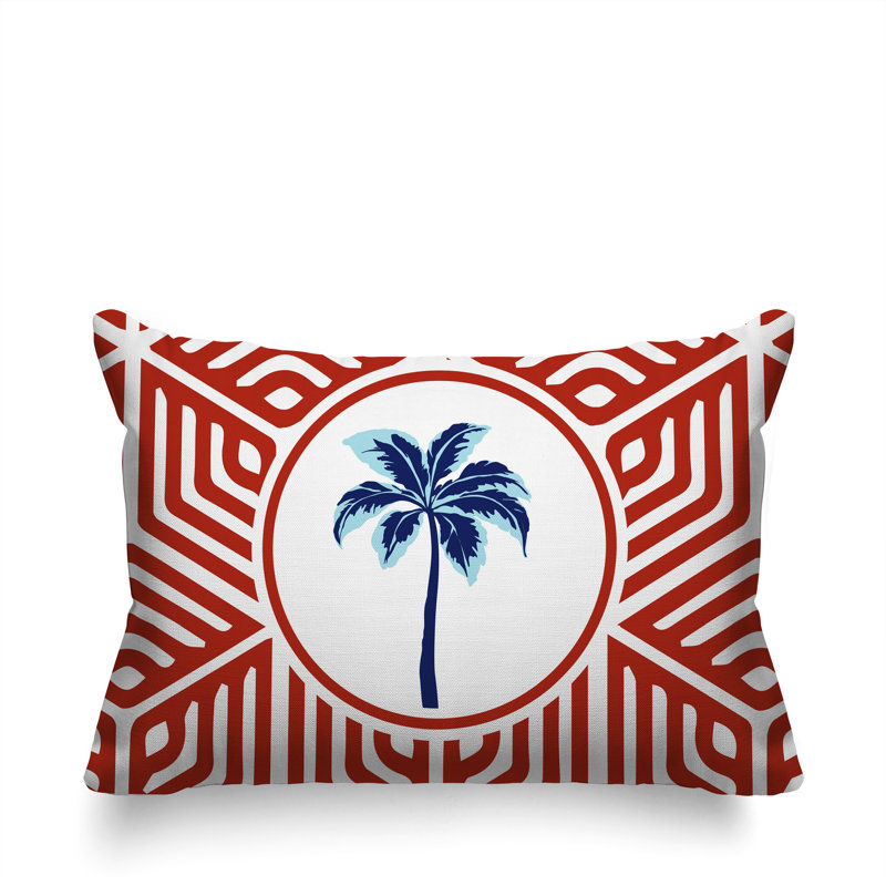 Oreiller rectangulaire réversible intérieur / extérieur Leilani Palm, Rectangle H 14 po x l 20 po, Rouge