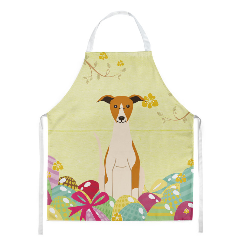 Tablier œufs de pâques, Jaune / brun clair / blanc, Lévrier Whippet