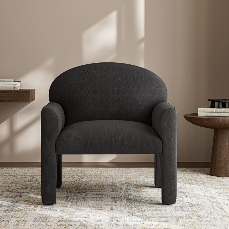 Upholstered Armchair, Accent Chair with Rubber Wood Legs, Green, Polyester gris