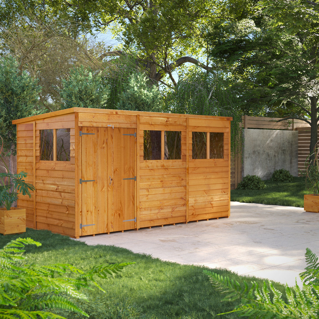 Powersheds 12 x 6ft Timber Overlap Pent Garden Shed, Double Doors