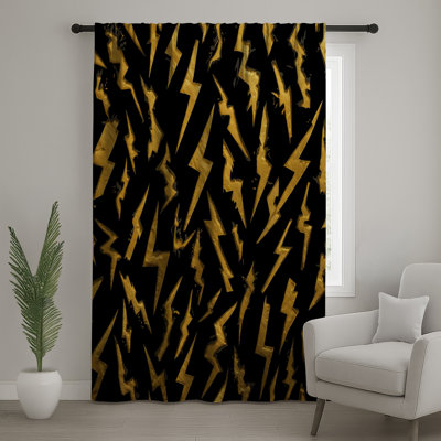 Gold Lightning Bolts Window Curtains, Lightning Sheer & Blockout Curtains - 1 Panel
