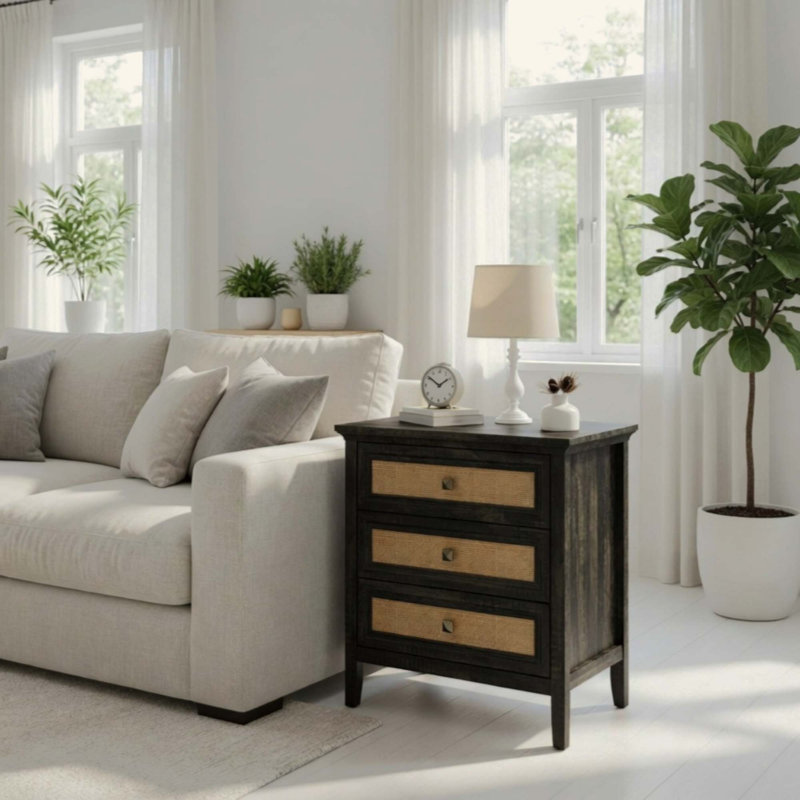 Table de chevet 3 tiroirs Coffee Boho