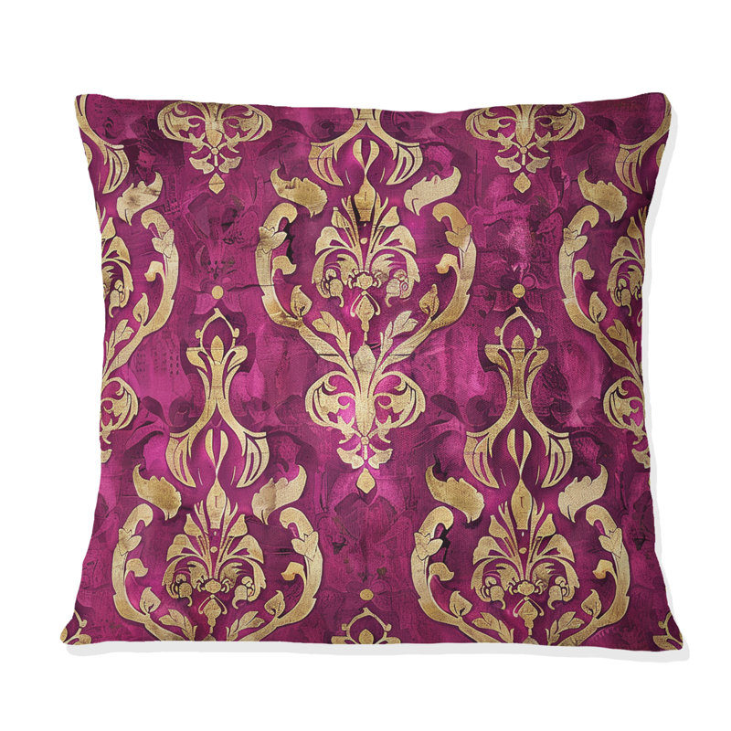 Pink Gold Damask Elegance - Transitional Throw Pillow, 16"H x 16"W