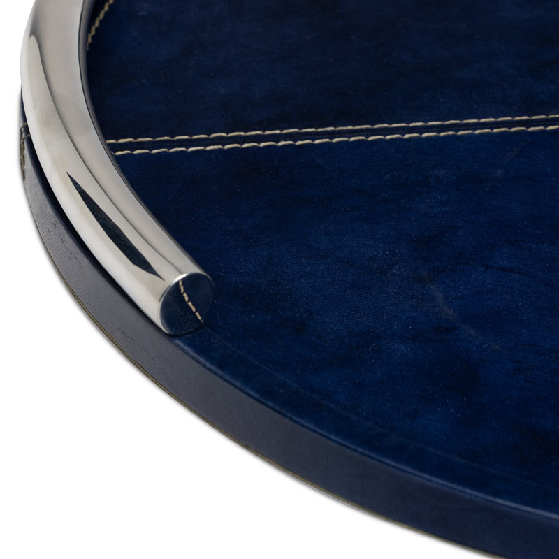 Hayes Leather Tray Round Small (Blue), 1.5" H x 24" W x 24" D