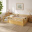 Structure de lit double Montessori avec rails hauts, lits en bois pour enfants avec éclairage et tablette de rangement, naturel-1562531852