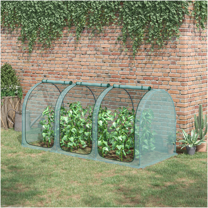 Outsunny 9' X 4' Crop Cage, Plant Protection Tent With Three Zippered Doors, Storage Bag And 6 Ground Stakes, For Garden, Yard, Lawn, Green