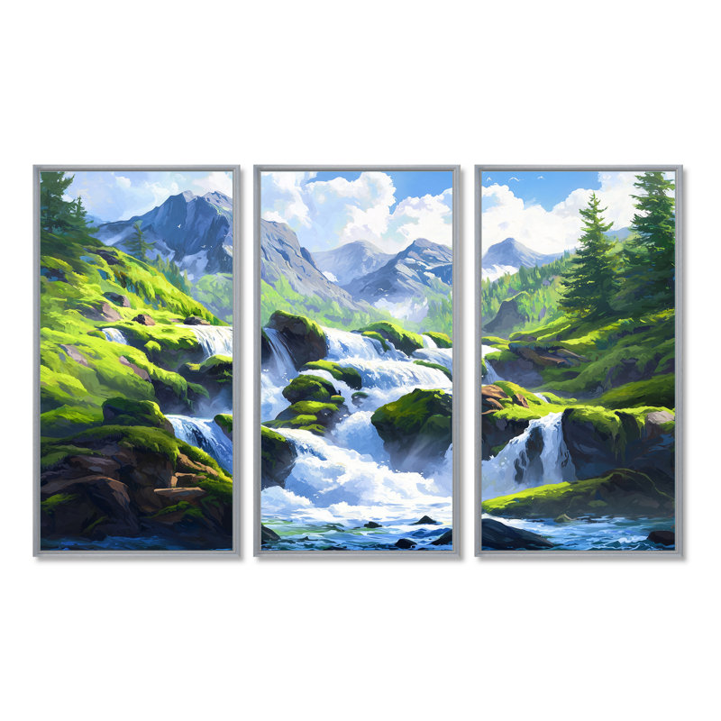 Cascade d'eau à Washington II - ensemble d'art mural Washington, H 40 po x l 60 po, Argent argent