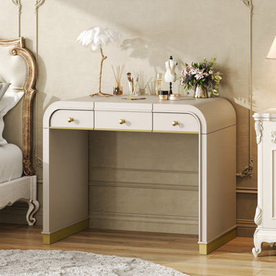 Maquillage, coiffeuse en bois classique avec miroir rabattable, coiffeuse 3 en 1 pour chambre à coucher, champagne
