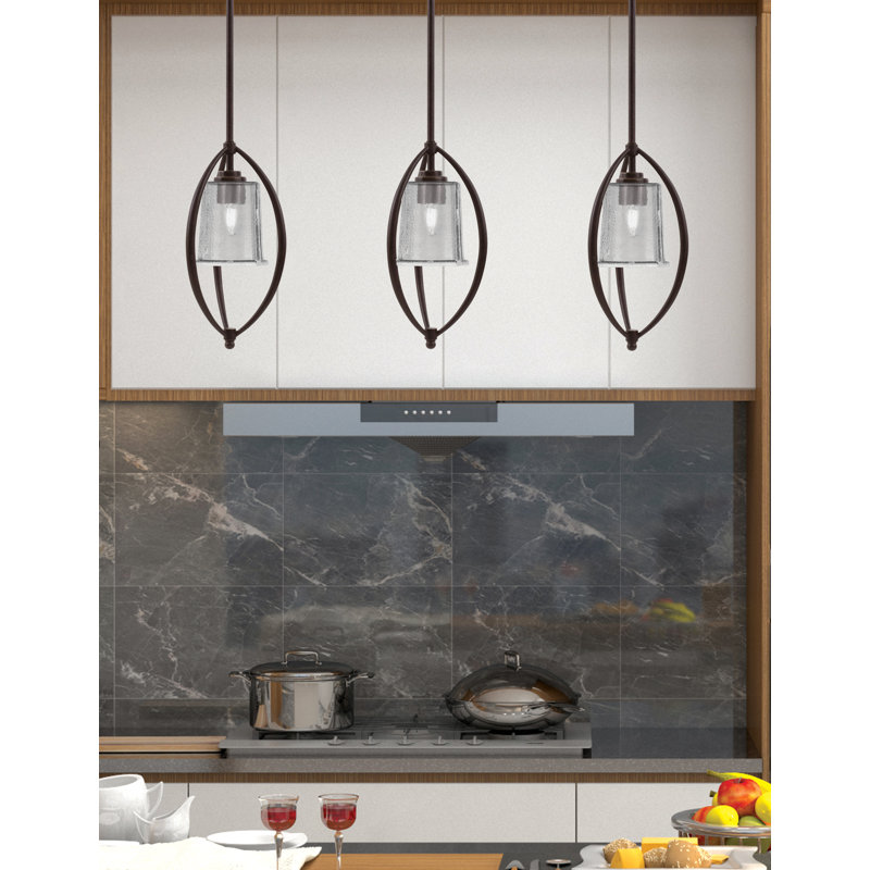 Suspension Albreda Stem Hung Mini présentée en fini granit foncé avec verre fumé bullé de 13,3 cm (5,25 po).