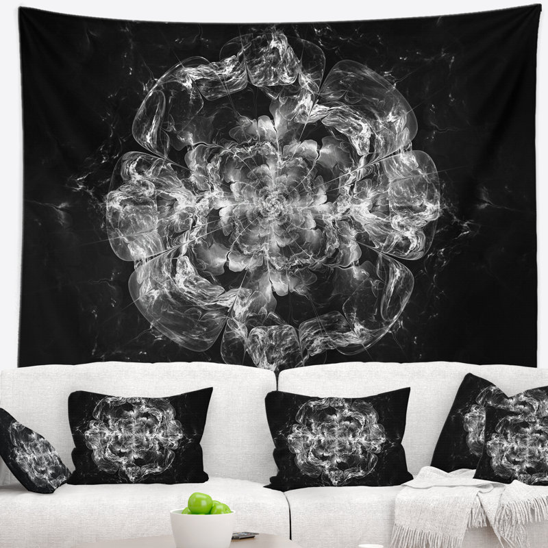 Tapisserie florale fractale florale argentée, H 50 po x l 60 po