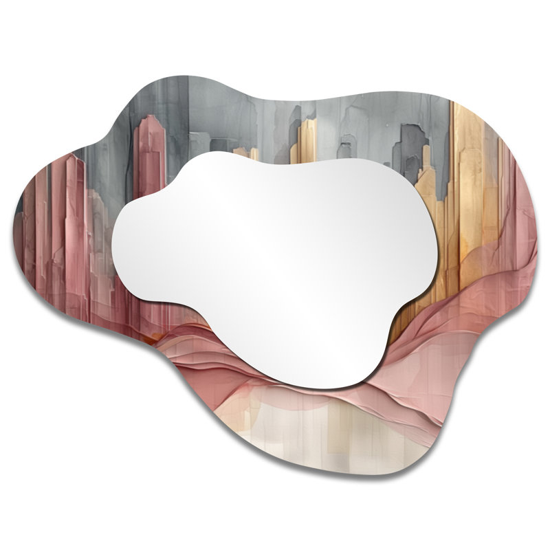 Abstract Gold And Pink New York City I - Abstract Irregular Asymmetrical Mirror, Modern Wall Mirror, Printed on Metal