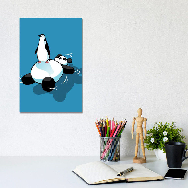 Penguin On Top Of Kawaii Panda Bear by Alberto Perez - Gallery-Wrapped Canvas Giclée on Canvas, No Frame