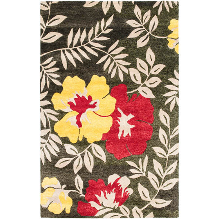 Aalst Soho Hand Tufted Wool/Viscose Floral Rug in Brown/Yellow/Red