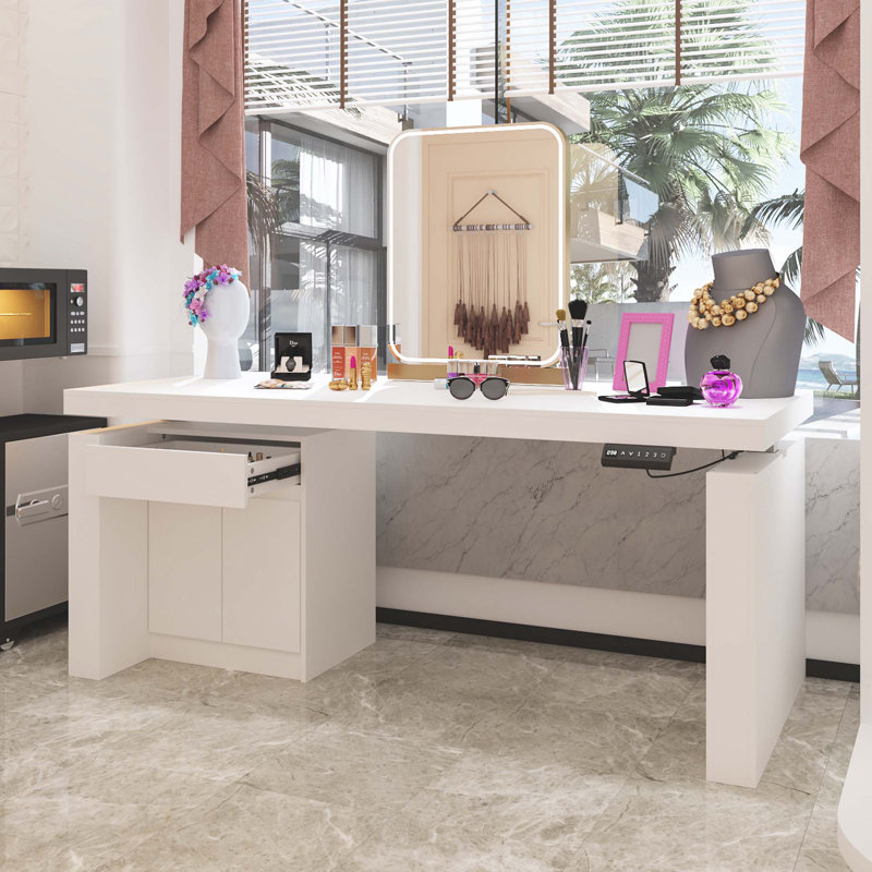70.9" Wide Electric Lift Vanity Table With Push Buttons And Drawer