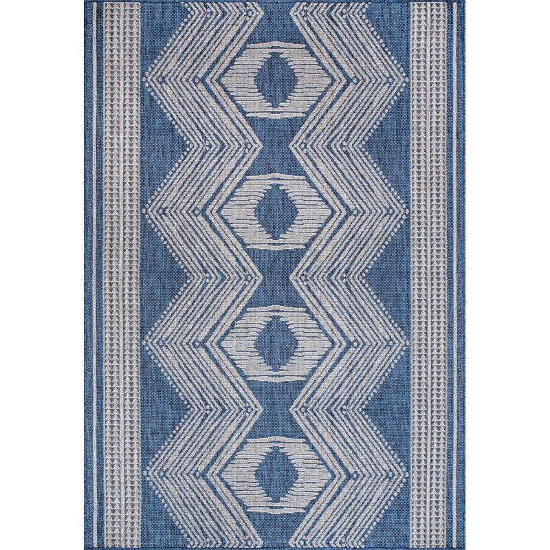 Tribal Indoor/Outdoor Area Rug, Rectangle 2' x 3', Light Blue/Ivory